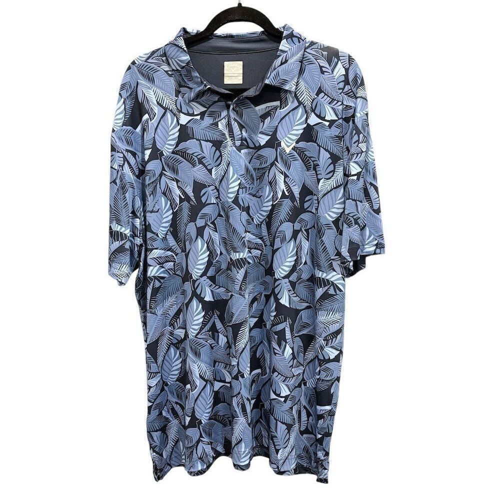 Callaway Opti Dri Men's XL Blue Leaf‎ Pattern Golf Polo Shirt Short Sleeve